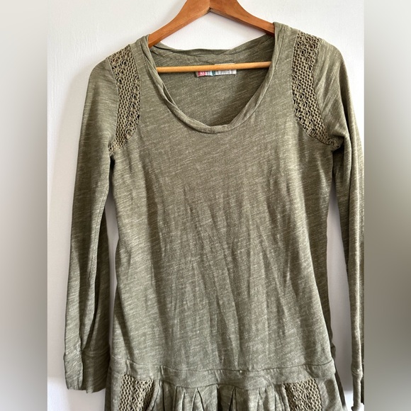 Free People FP Beach Green Long Sleeve Scoop Neck Tumic Mini Dress Size Small - Picture 5 of 8